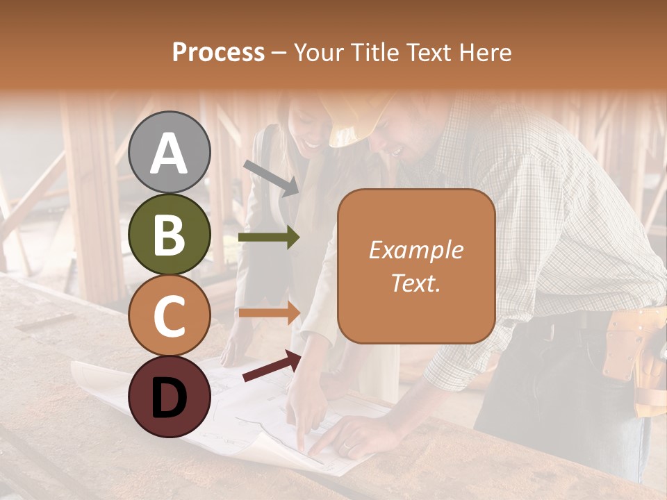A Home Designer Working With A Home Builder And Inspecting The Blueprints PowerPoint Template