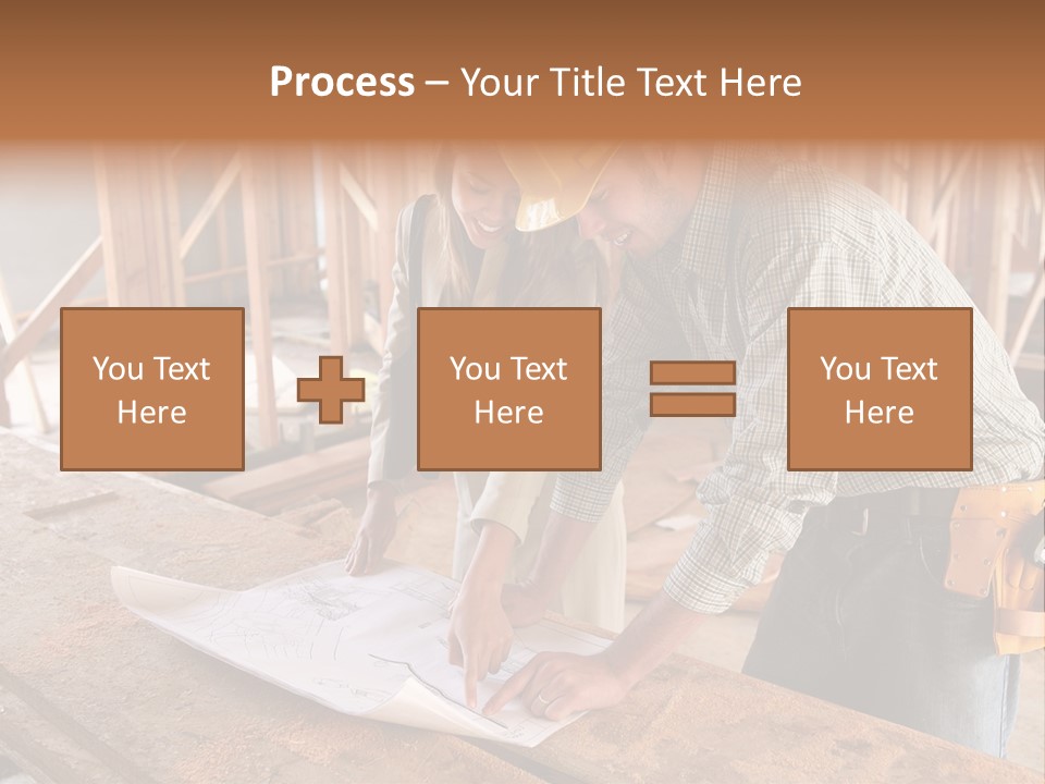 A Home Designer Working With A Home Builder And Inspecting The Blueprints PowerPoint Template