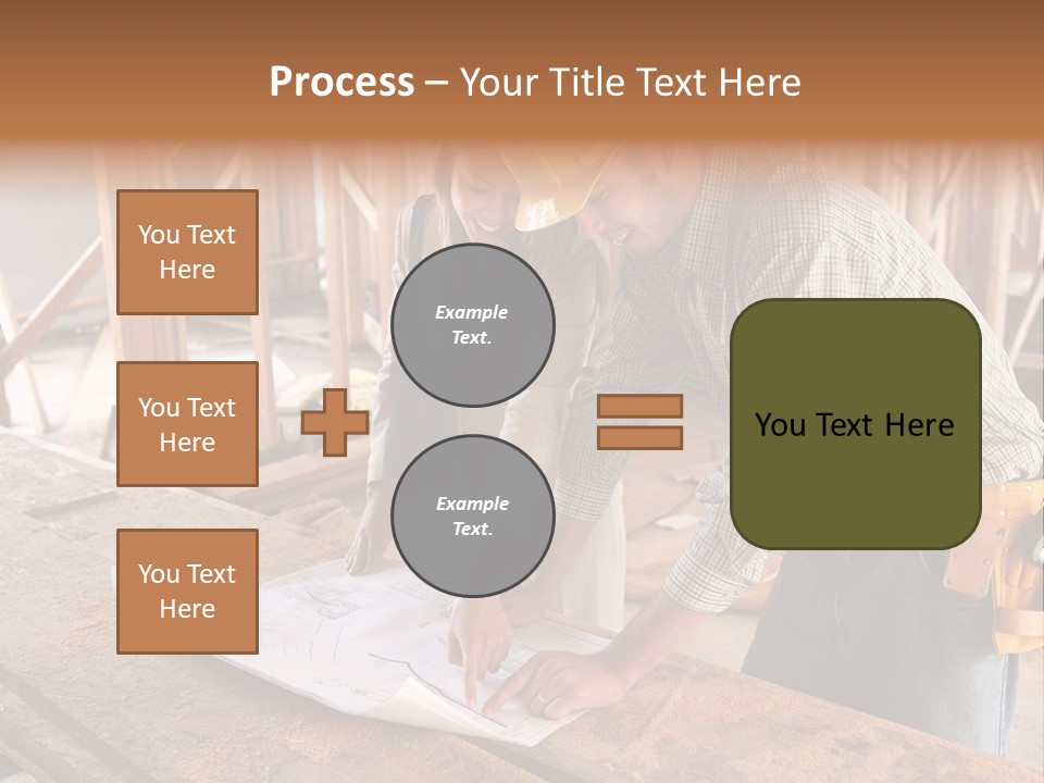 A Home Designer Working With A Home Builder And Inspecting The Blueprints PowerPoint Template