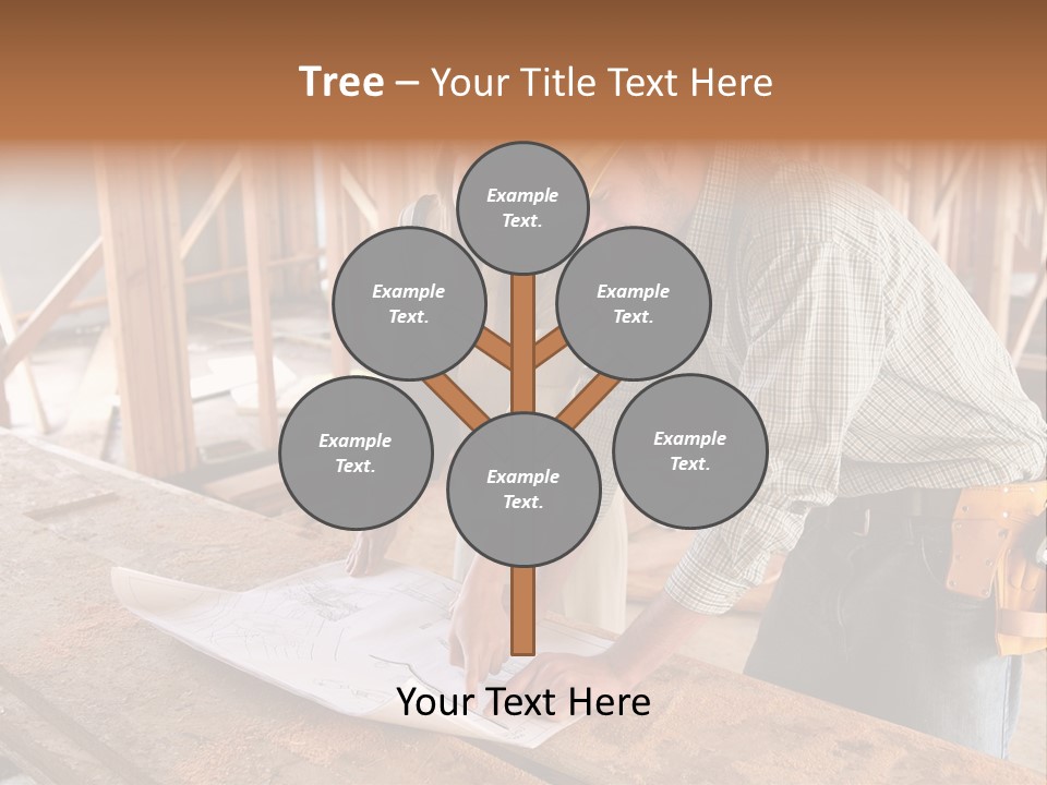 A Home Designer Working With A Home Builder And Inspecting The Blueprints PowerPoint Template