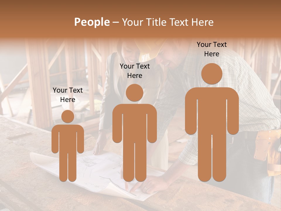 A Home Designer Working With A Home Builder And Inspecting The Blueprints PowerPoint Template