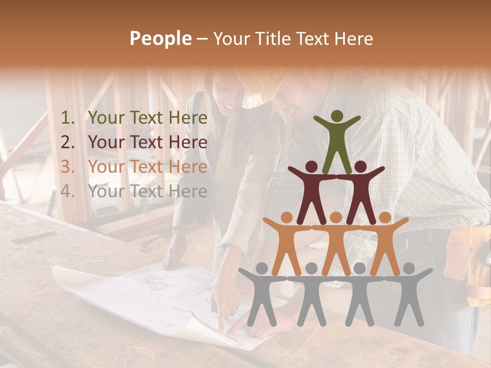 A Home Designer Working With A Home Builder And Inspecting The Blueprints PowerPoint Template