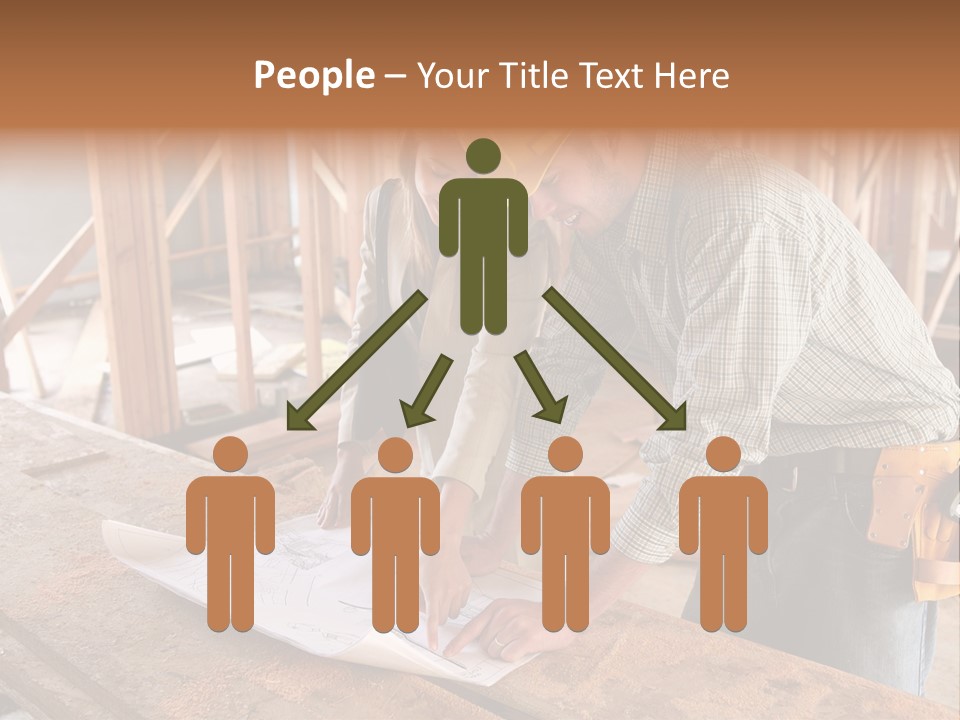 A Home Designer Working With A Home Builder And Inspecting The Blueprints PowerPoint Template