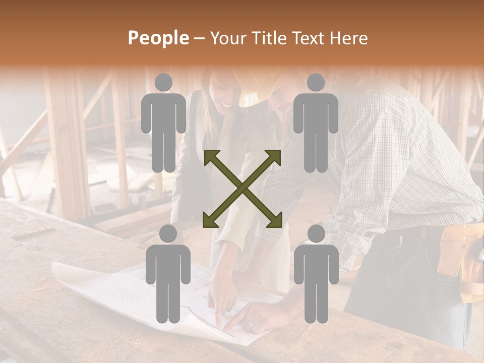 A Home Designer Working With A Home Builder And Inspecting The Blueprints PowerPoint Template