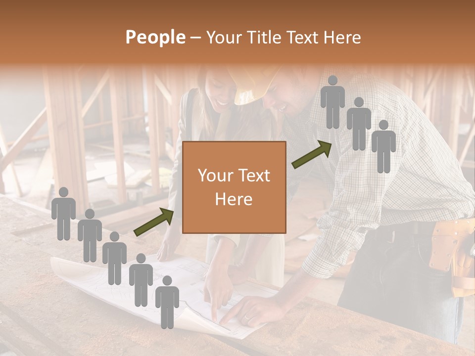 A Home Designer Working With A Home Builder And Inspecting The Blueprints PowerPoint Template