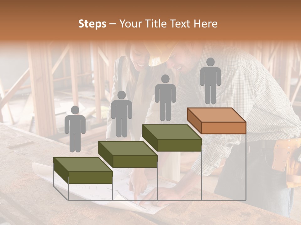 A Home Designer Working With A Home Builder And Inspecting The Blueprints PowerPoint Template