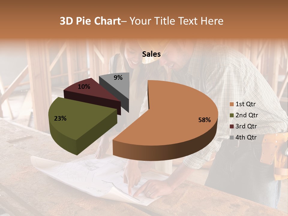 A Home Designer Working With A Home Builder And Inspecting The Blueprints PowerPoint Template