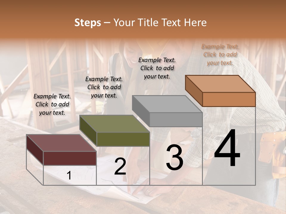 A Home Designer Working With A Home Builder And Inspecting The Blueprints PowerPoint Template