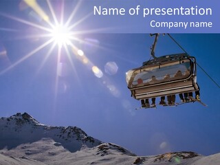 Skiers In A Chairlift Backlit By The Sun And Spreading Sunflares PowerPoint Template