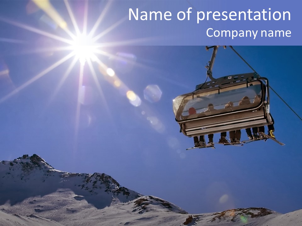 Skiers In A Chairlift Backlit By The Sun And Spreading Sunflares PowerPoint Template