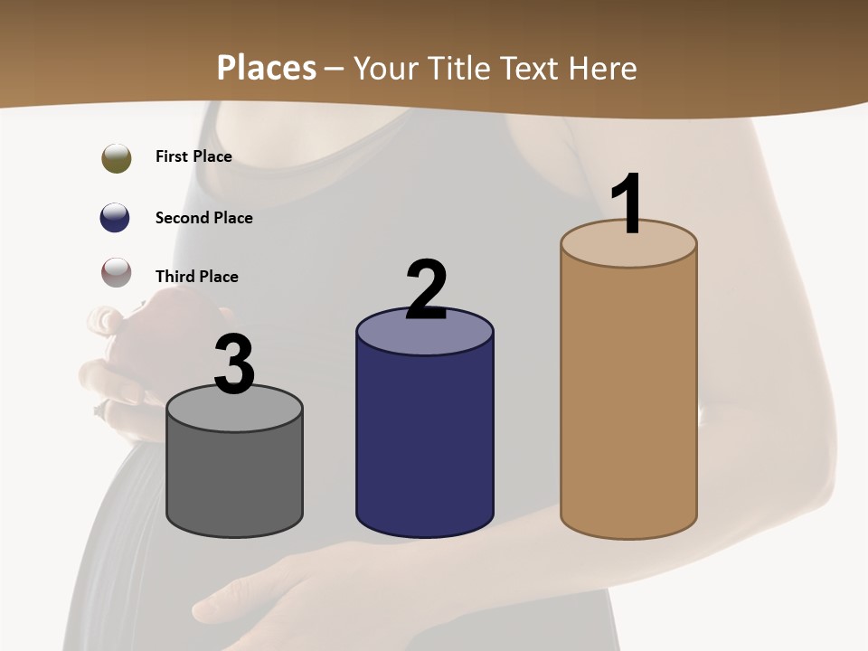 Portrait Of Caucasion Mid-Adult Pregnant Woman With Hands On Belly Holding An Apple. PowerPoint Template