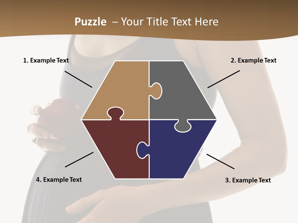 Portrait Of Caucasion Mid-Adult Pregnant Woman With Hands On Belly Holding An Apple. PowerPoint Template