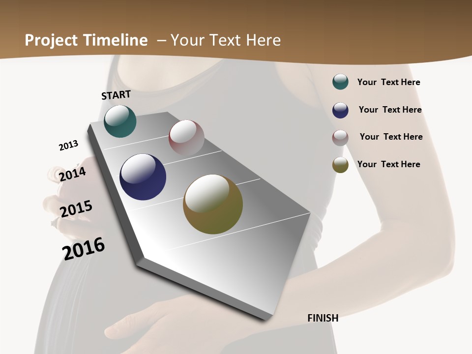 Portrait Of Caucasion Mid-Adult Pregnant Woman With Hands On Belly Holding An Apple. PowerPoint Template