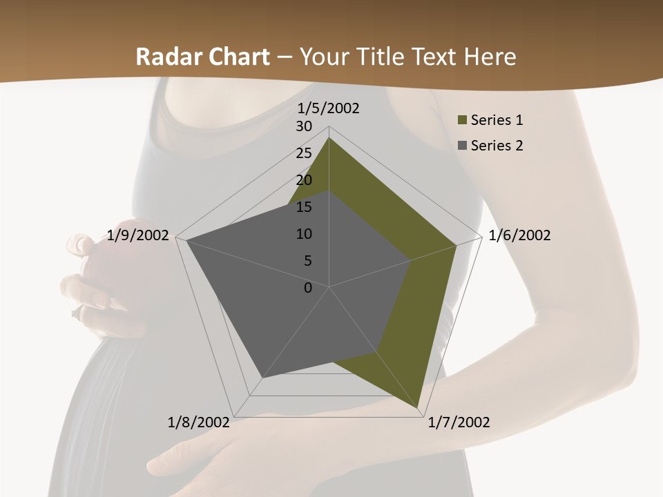 Portrait Of Caucasion Mid-Adult Pregnant Woman With Hands On Belly Holding An Apple. PowerPoint Template