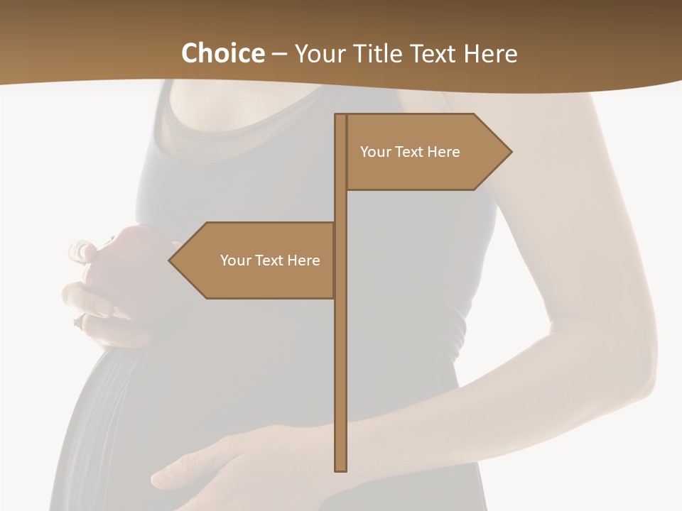 Portrait Of Caucasion Mid-Adult Pregnant Woman With Hands On Belly Holding An Apple. PowerPoint Template