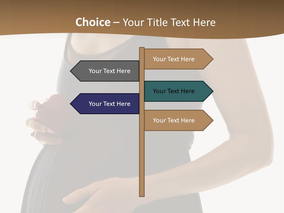 Portrait Of Caucasion Mid-Adult Pregnant Woman With Hands On Belly Holding An Apple. PowerPoint Template