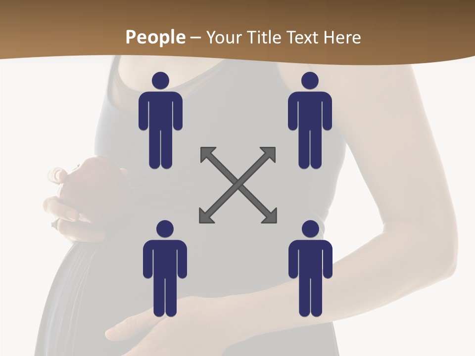 Portrait Of Caucasion Mid-Adult Pregnant Woman With Hands On Belly Holding An Apple. PowerPoint Template