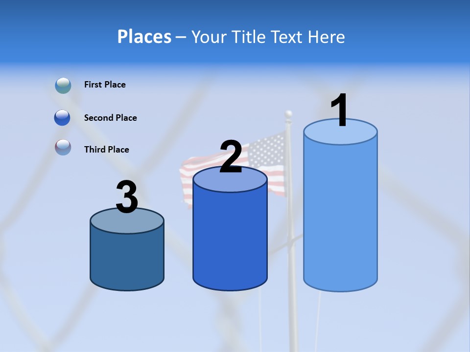 American Flag Behind A Chain Link Fence. PowerPoint Template