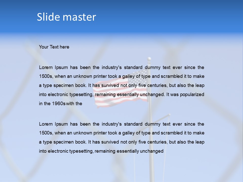 American Flag Behind A Chain Link Fence. PowerPoint Template