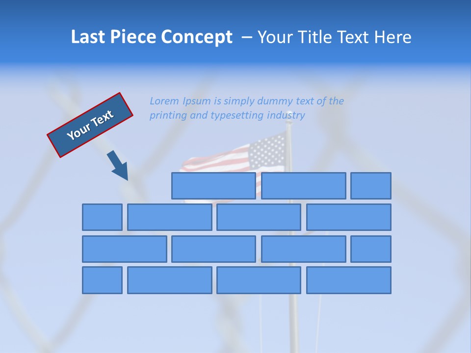 American Flag Behind A Chain Link Fence. PowerPoint Template