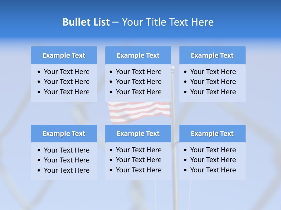 American Flag Behind A Chain Link Fence. PowerPoint Template