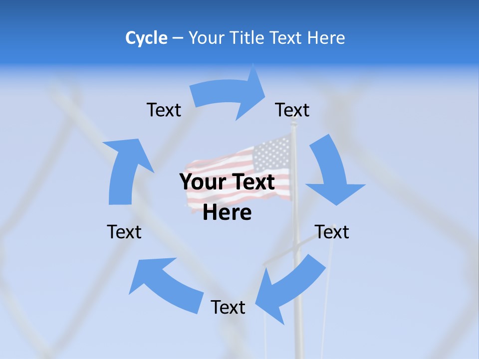 American Flag Behind A Chain Link Fence. PowerPoint Template