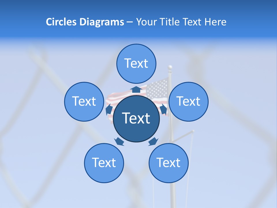 American Flag Behind A Chain Link Fence. PowerPoint Template
