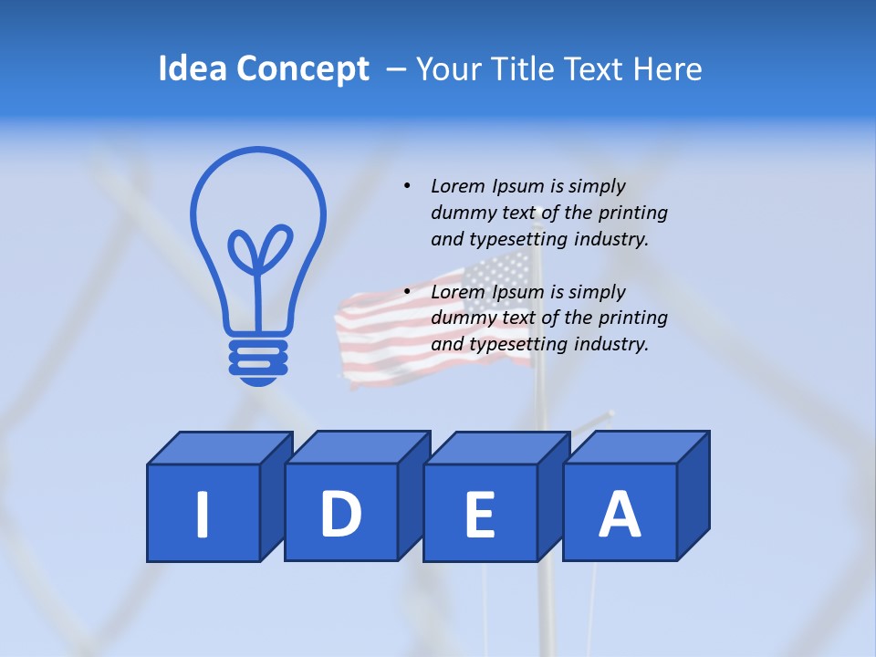 American Flag Behind A Chain Link Fence. PowerPoint Template