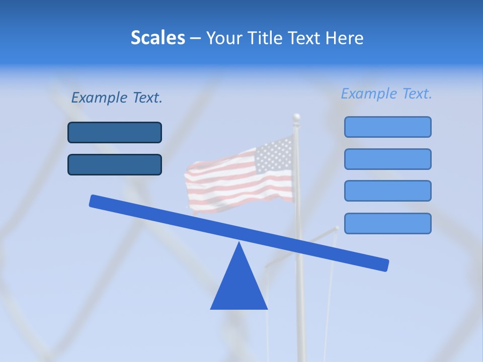 American Flag Behind A Chain Link Fence. PowerPoint Template