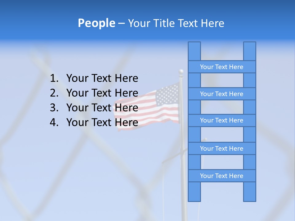 American Flag Behind A Chain Link Fence. PowerPoint Template