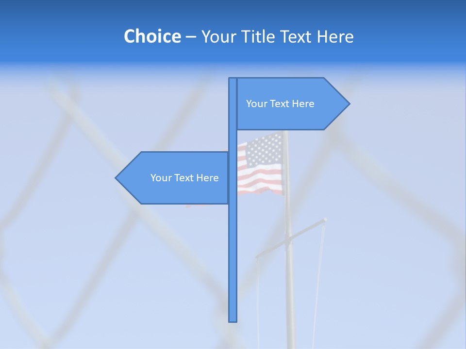 American Flag Behind A Chain Link Fence. PowerPoint Template