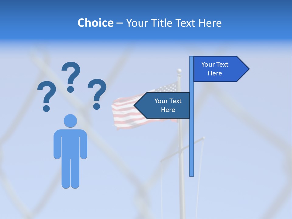 American Flag Behind A Chain Link Fence. PowerPoint Template