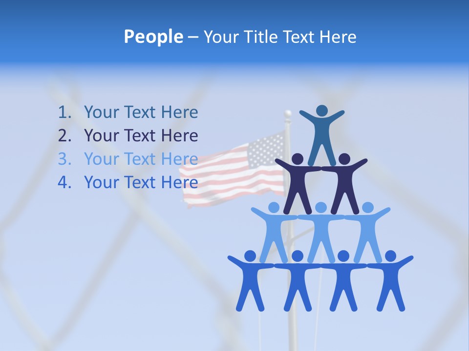 American Flag Behind A Chain Link Fence. PowerPoint Template