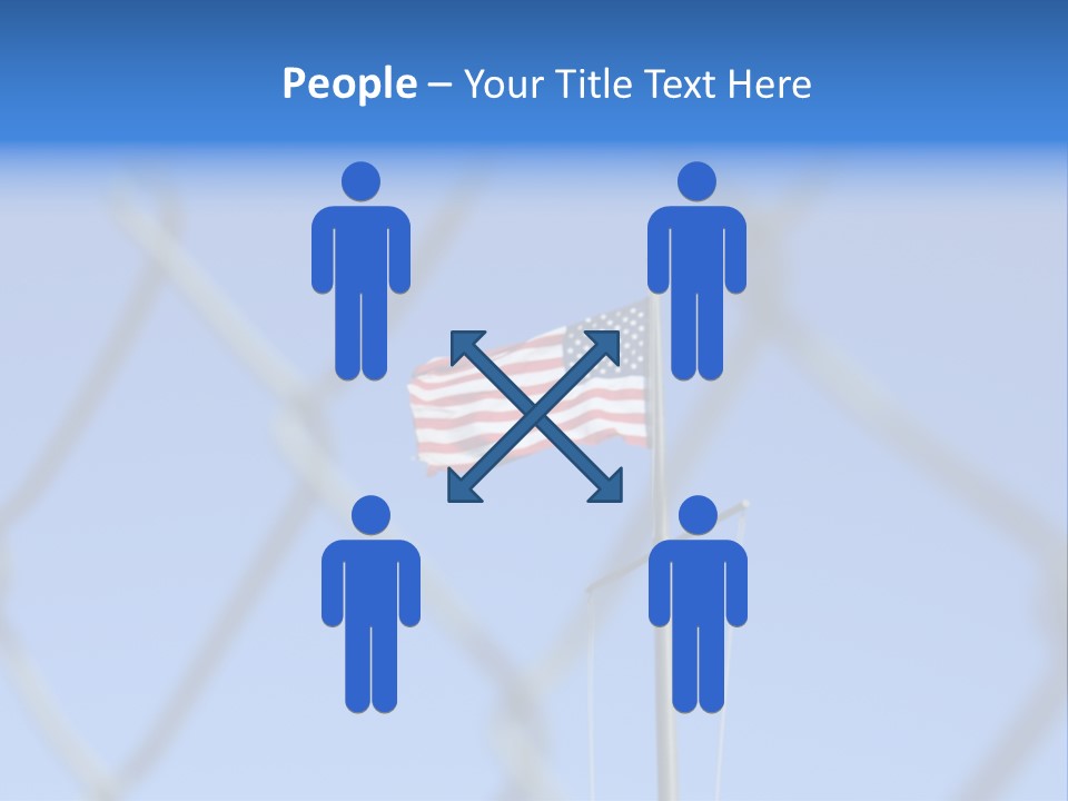 American Flag Behind A Chain Link Fence. PowerPoint Template
