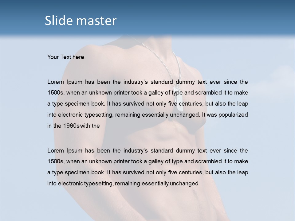 A Man With No Shirt Standing In Front Of A Blue Sky PowerPoint Template