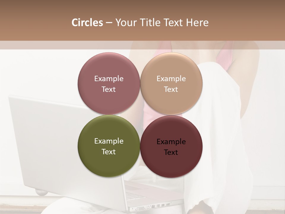 A Pretty Young Woman Sitting On Wooden Floor With Laptop And Mobile Phone PowerPoint Template