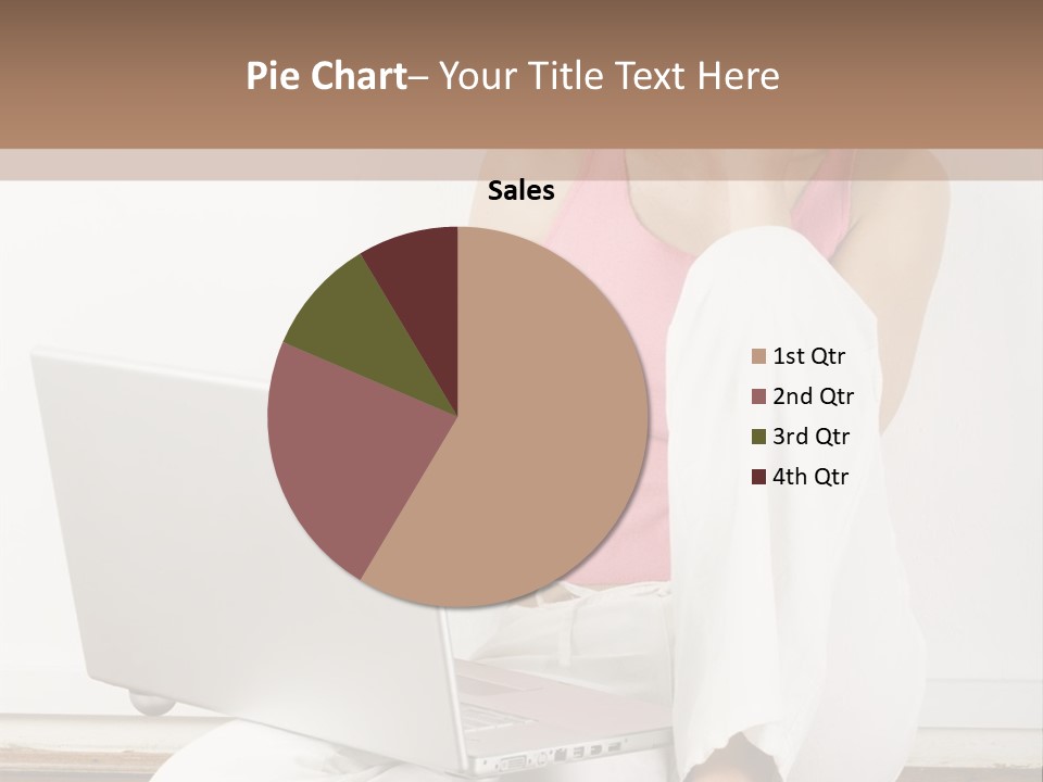 A Pretty Young Woman Sitting On Wooden Floor With Laptop And Mobile Phone PowerPoint Template