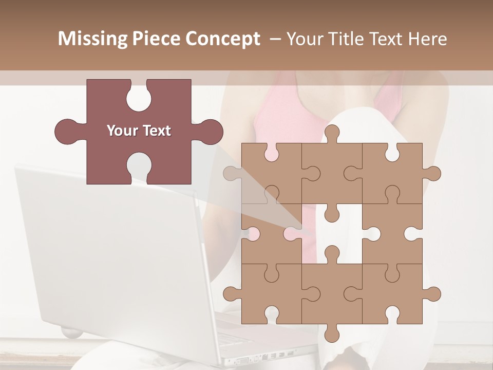 A Pretty Young Woman Sitting On Wooden Floor With Laptop And Mobile Phone PowerPoint Template