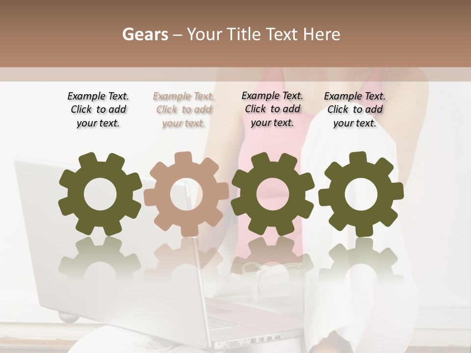 A Pretty Young Woman Sitting On Wooden Floor With Laptop And Mobile Phone PowerPoint Template