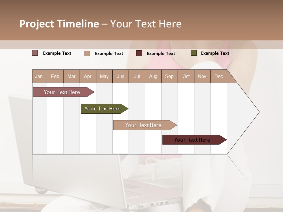 A Pretty Young Woman Sitting On Wooden Floor With Laptop And Mobile Phone PowerPoint Template