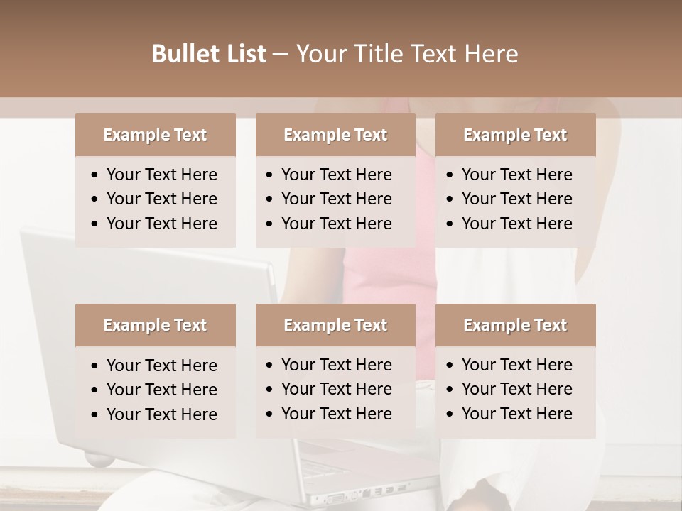 A Pretty Young Woman Sitting On Wooden Floor With Laptop And Mobile Phone PowerPoint Template