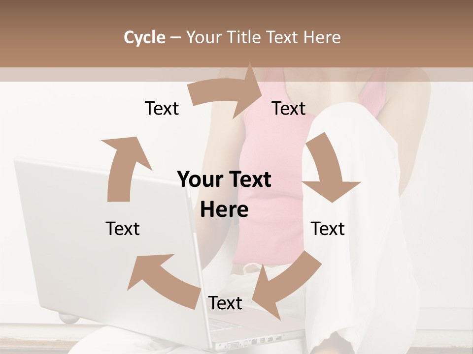 A Pretty Young Woman Sitting On Wooden Floor With Laptop And Mobile Phone PowerPoint Template