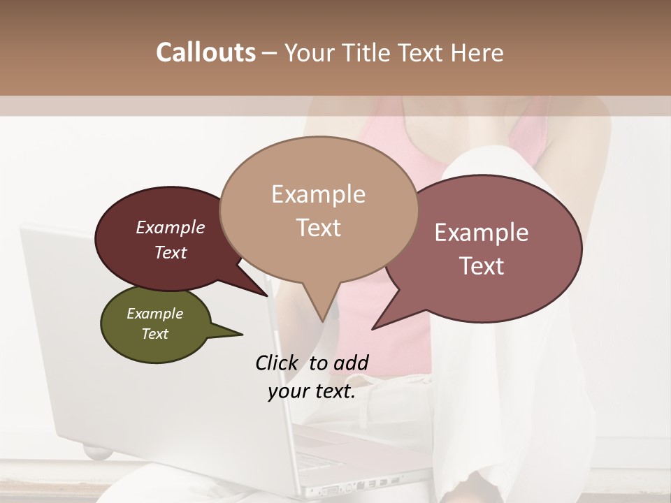 A Pretty Young Woman Sitting On Wooden Floor With Laptop And Mobile Phone PowerPoint Template