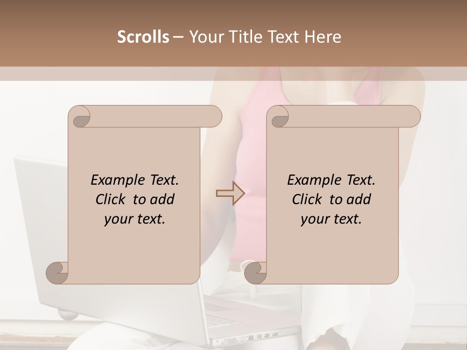 A Pretty Young Woman Sitting On Wooden Floor With Laptop And Mobile Phone PowerPoint Template