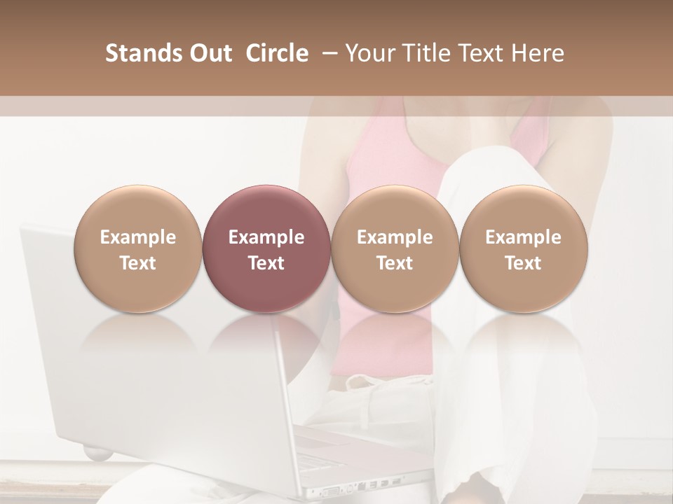 A Pretty Young Woman Sitting On Wooden Floor With Laptop And Mobile Phone PowerPoint Template