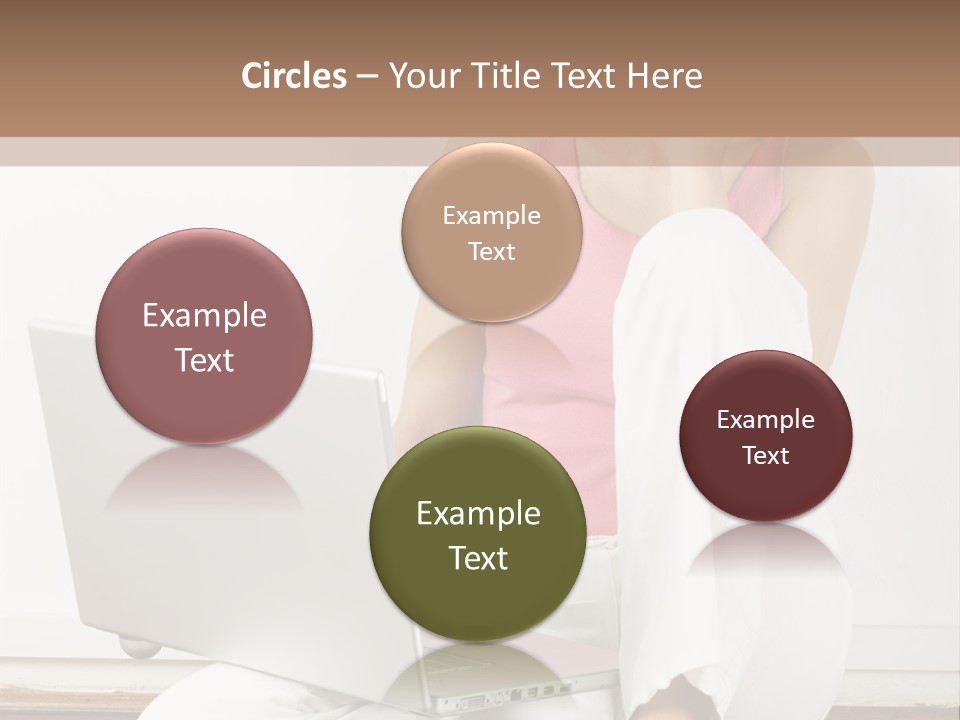 A Pretty Young Woman Sitting On Wooden Floor With Laptop And Mobile Phone PowerPoint Template