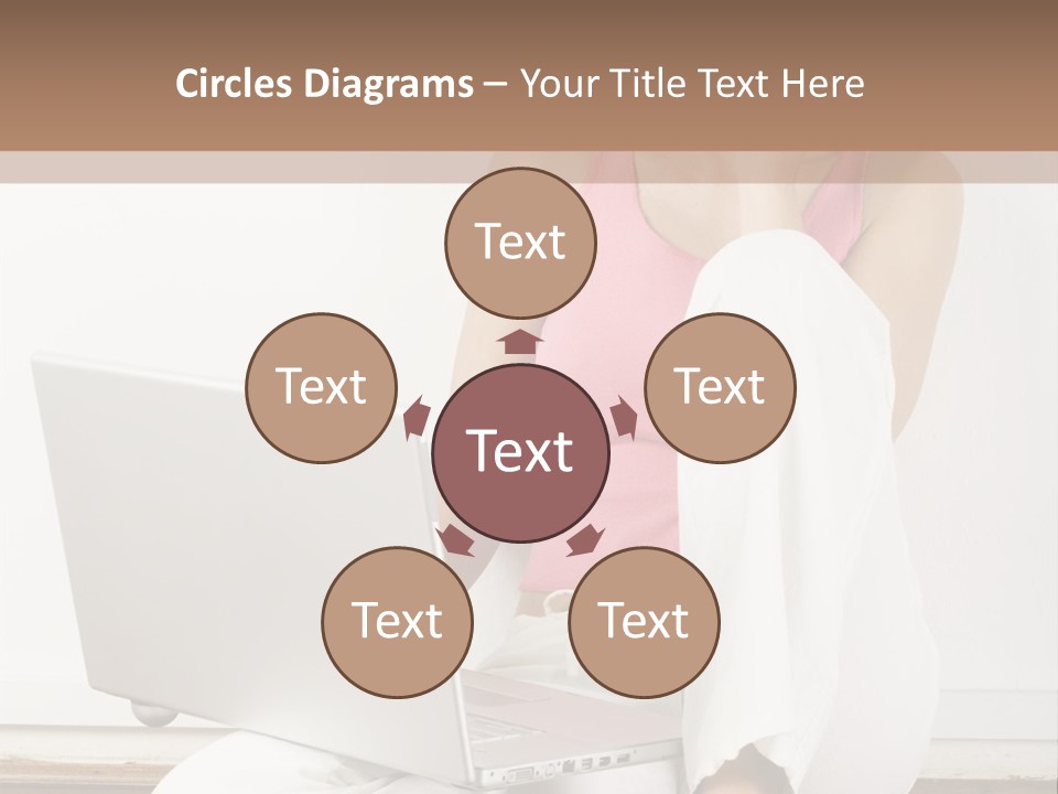 A Pretty Young Woman Sitting On Wooden Floor With Laptop And Mobile Phone PowerPoint Template