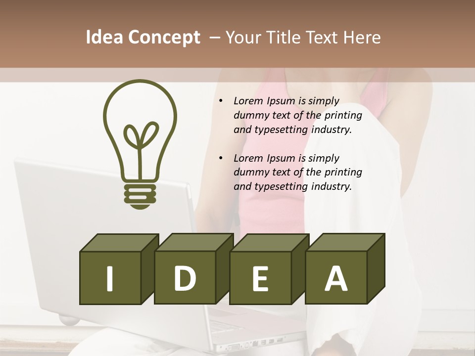 A Pretty Young Woman Sitting On Wooden Floor With Laptop And Mobile Phone PowerPoint Template