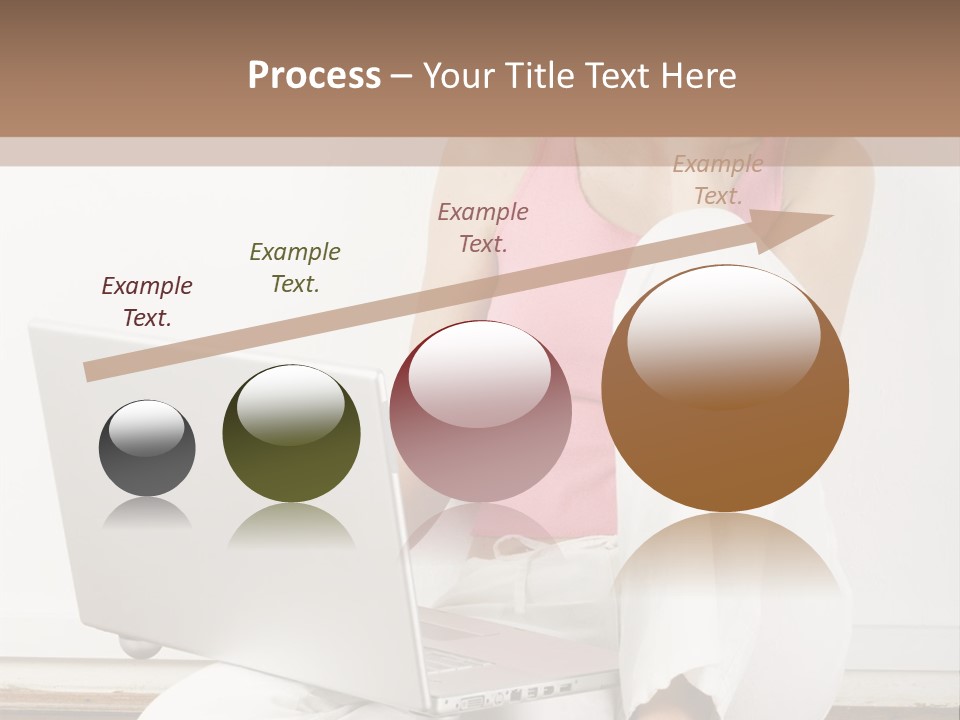 A Pretty Young Woman Sitting On Wooden Floor With Laptop And Mobile Phone PowerPoint Template