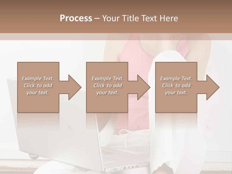 A Pretty Young Woman Sitting On Wooden Floor With Laptop And Mobile Phone PowerPoint Template